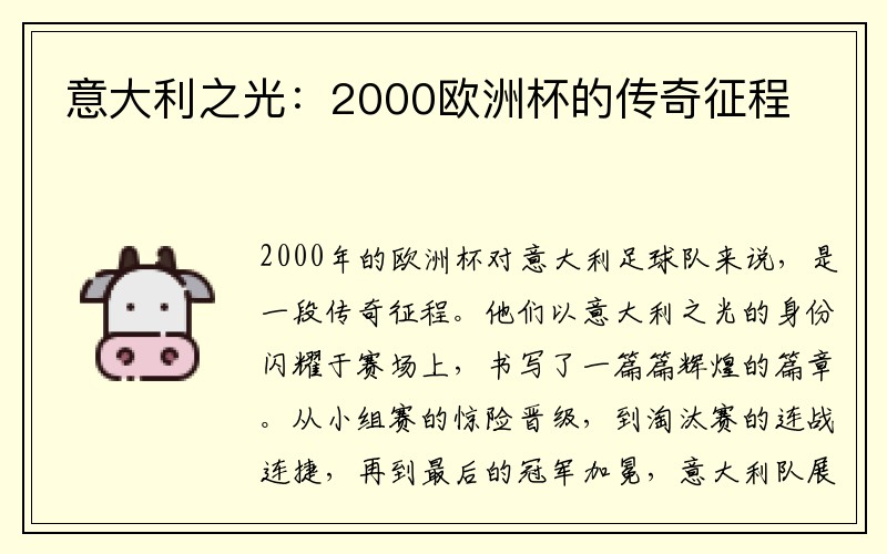 意大利之光：2000欧洲杯的传奇征程