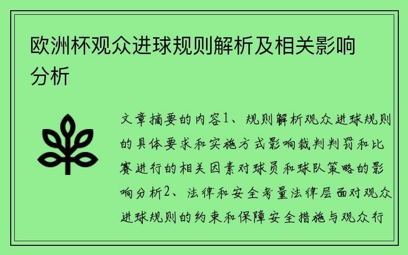 欧洲杯观众进球规则解析及相关影响分析